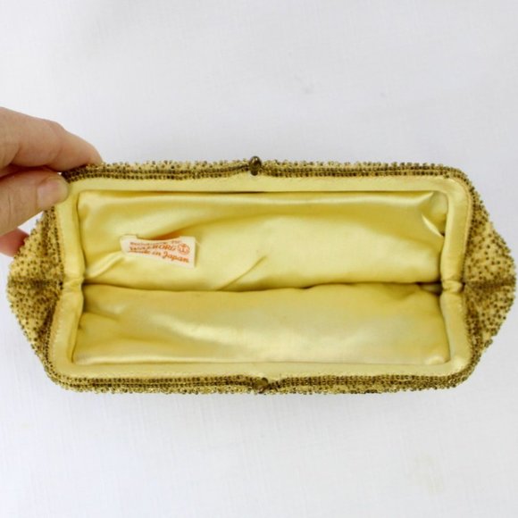 Vintage Walborg Beaded Purse Gold Art Deco Kiss Clasp Evening Bag Japan PU39 - Picture 7 of 9